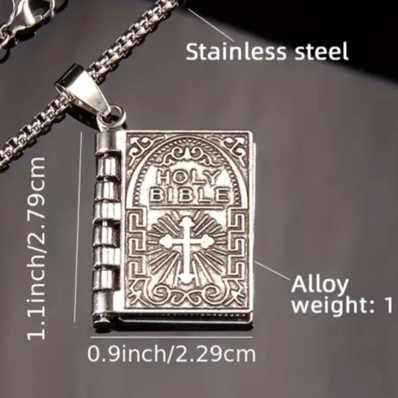 NWOT Lord's Prayer Bible Necklace Stainless Steel Unisex 70cm - Picture 2 of 6